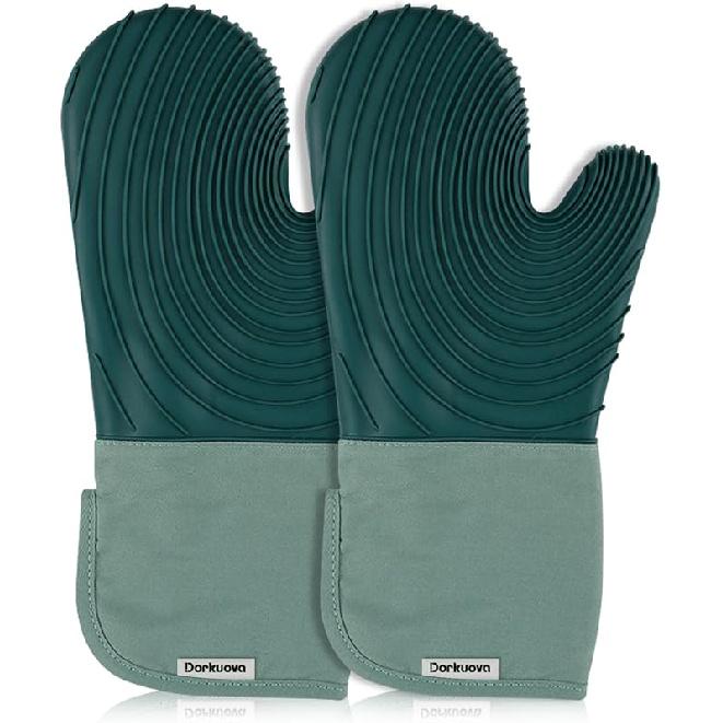 Oven Glove Cute,Cooking Mittens,Oven Mittens for Kitchen,Oven Gloves for Kitchen,Washable Silicone Oven Mitts Heat Resistant 500°F, Potholders for 1 зелёный