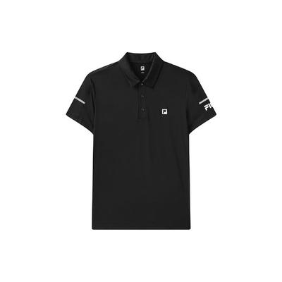 Logo Muster Locker Kurzarm Poloshirt Herren Oberteile Schwarz A11M121152F-BK