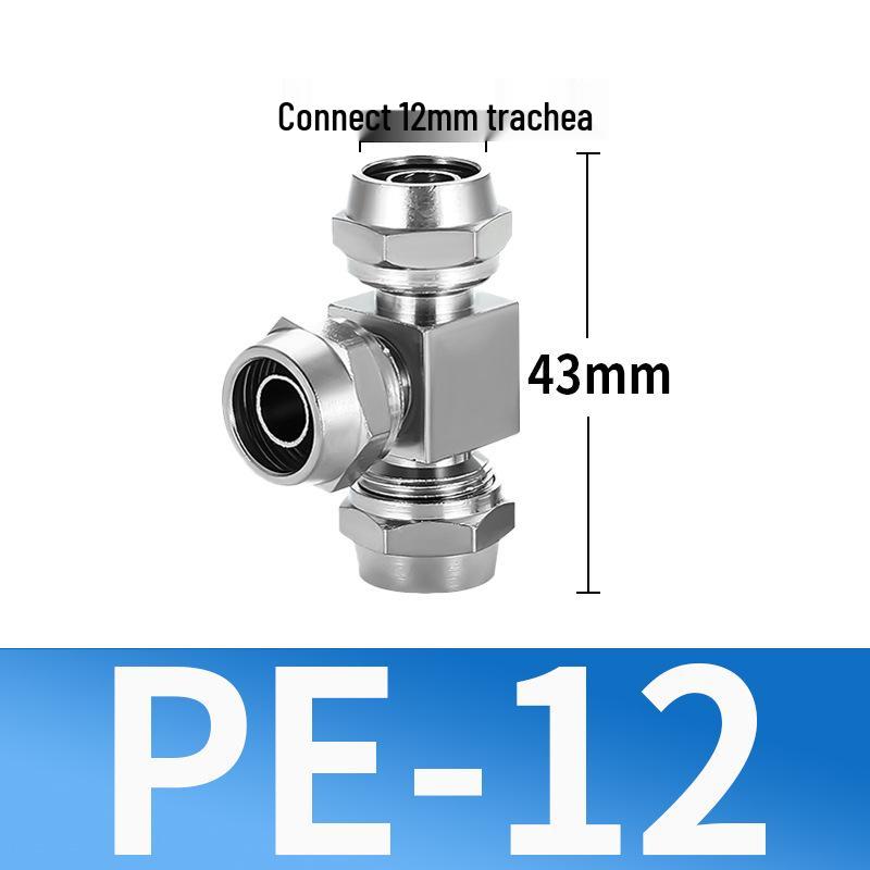 Trachea Quick-Connect T-Nozzle Adapter for Air Pumps and Compressors, with PE Pneumatic Lock Nut, Reducer, and PEG4 6/8mm Compatibility.