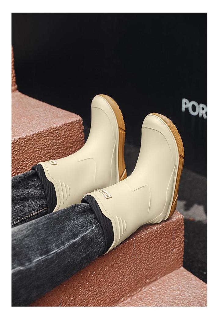 Men's Fashionable Waterproof Mid-Calf Non-Slip Rubber Boots - Warm Outdoor Short Boots