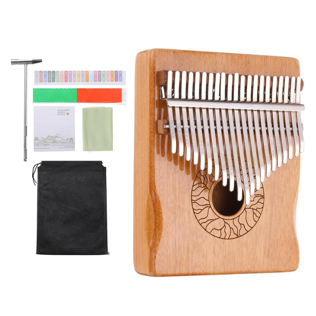 uxcell 21-Key Thumb Piano, Brown Mini Portable Finger Piano, Solid Koa Wood with Floral Handrails, Tuning Hammer, and Gift Sheet Music Learning