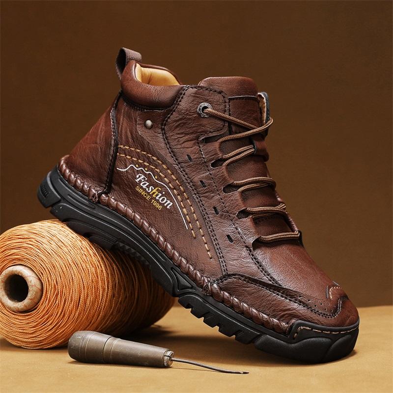 

Мужские высокие кожаные ботинки, повседневные кроссовки, обувь для улицы 45 темно-коричневого