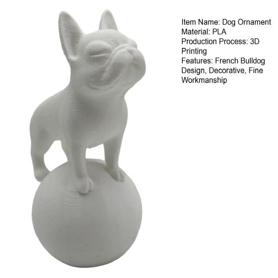 Standing on Ball Bulldog Figurine 3D Printed Black White Dog Statue Sculpture Home Office Desktop Decoration Ornament
