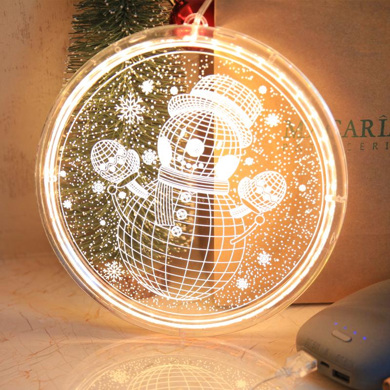 

3D рождественские огни Санта-Клауса, светодиодный ночник, подвесной светильник с присоской для двери, окна, праздничное украшение, гирлянды