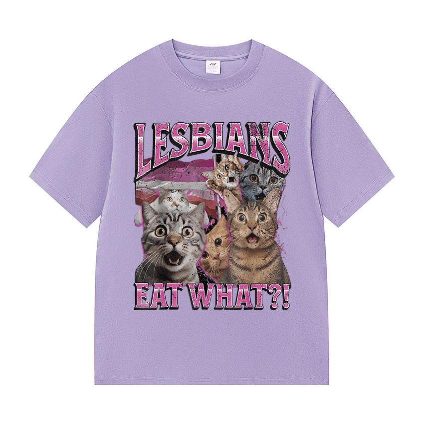 Vintage Lesbians Eat What Funny Cat Meme T Shirts Men Women Aesthetic Fashion Short Sleeve T-shirt Summer Oversized Cotton Tees
