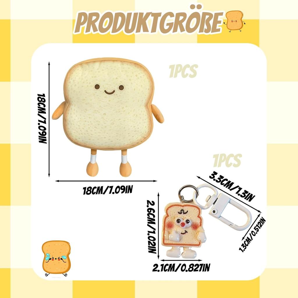 ZexJpr Torst Cuddly Toy, Toast Plush Toy with Key Ring,  Soft Toy for Children and Adults, Ideal for Cuddling, Decorating and Gifting