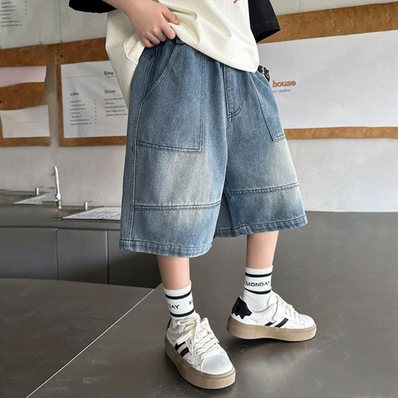 Boys' Summer Denim Shorts Medium-Large Child Relaxed Fit Casual Mid-Rise Cropped Pants