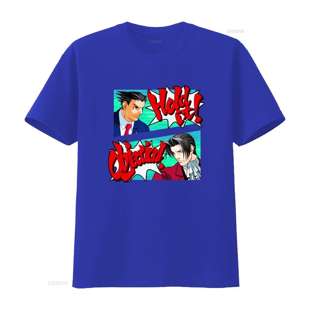 Ace Attorney Phoenix Wright Objection Hold It Koszulka do druku vintage Sprana Miękka Rozciągliwa Oddychająca Wszechstronna