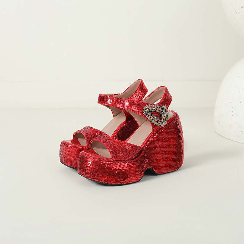 

Krazing Pot Sequin Cloth Spring Autumn Size 43 Women Platform Super High Heels Bling Shiny Women Round Toe Waterproof Pumps 39 червоний