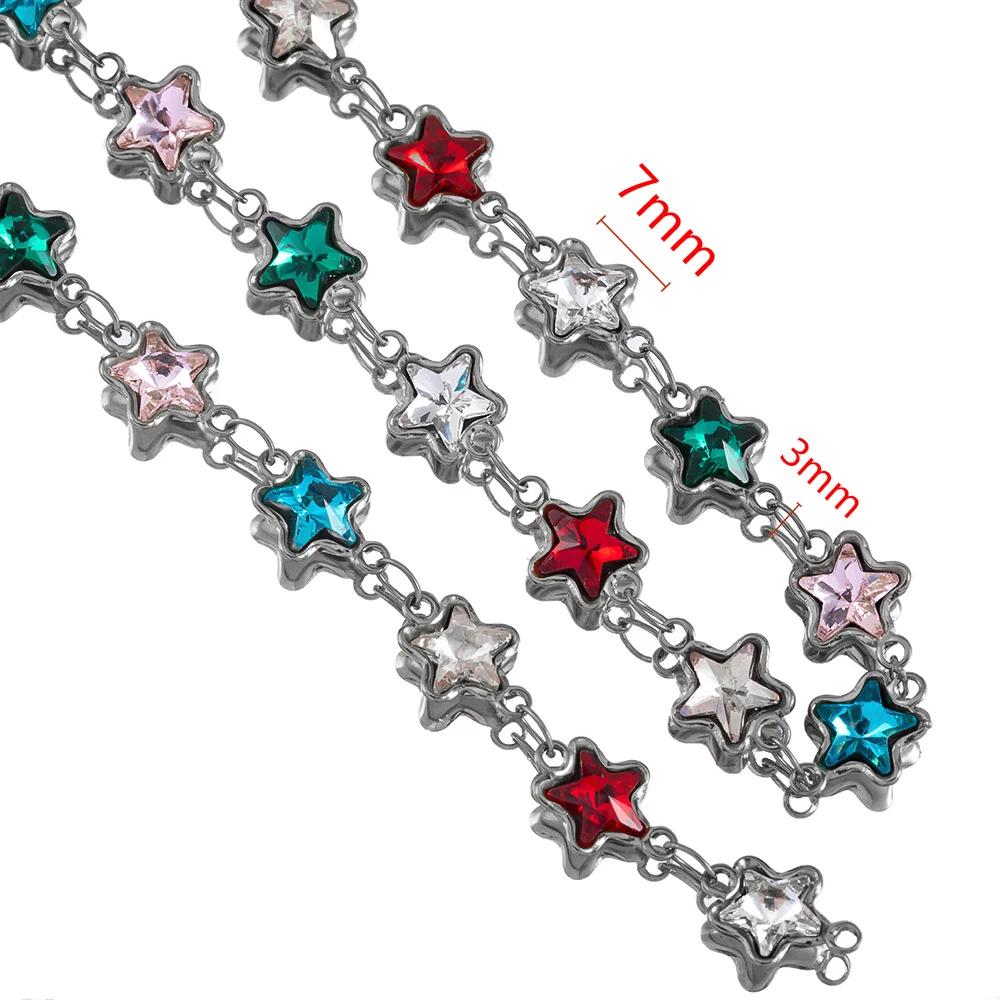 

1M Crystal Beads Beaded Chain Colorful Geometric Glass Bead Stainless Steels Necklace Bracelet Chain DIY Jewelry Making Crafts 1meter