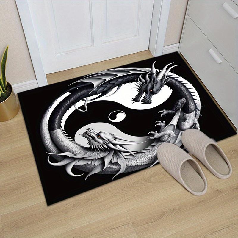 Yin Yang Double Dragon Print Area Rug, Non-Slip Decorative Floor Mat for Living Room, Bedroom and Patio Decor