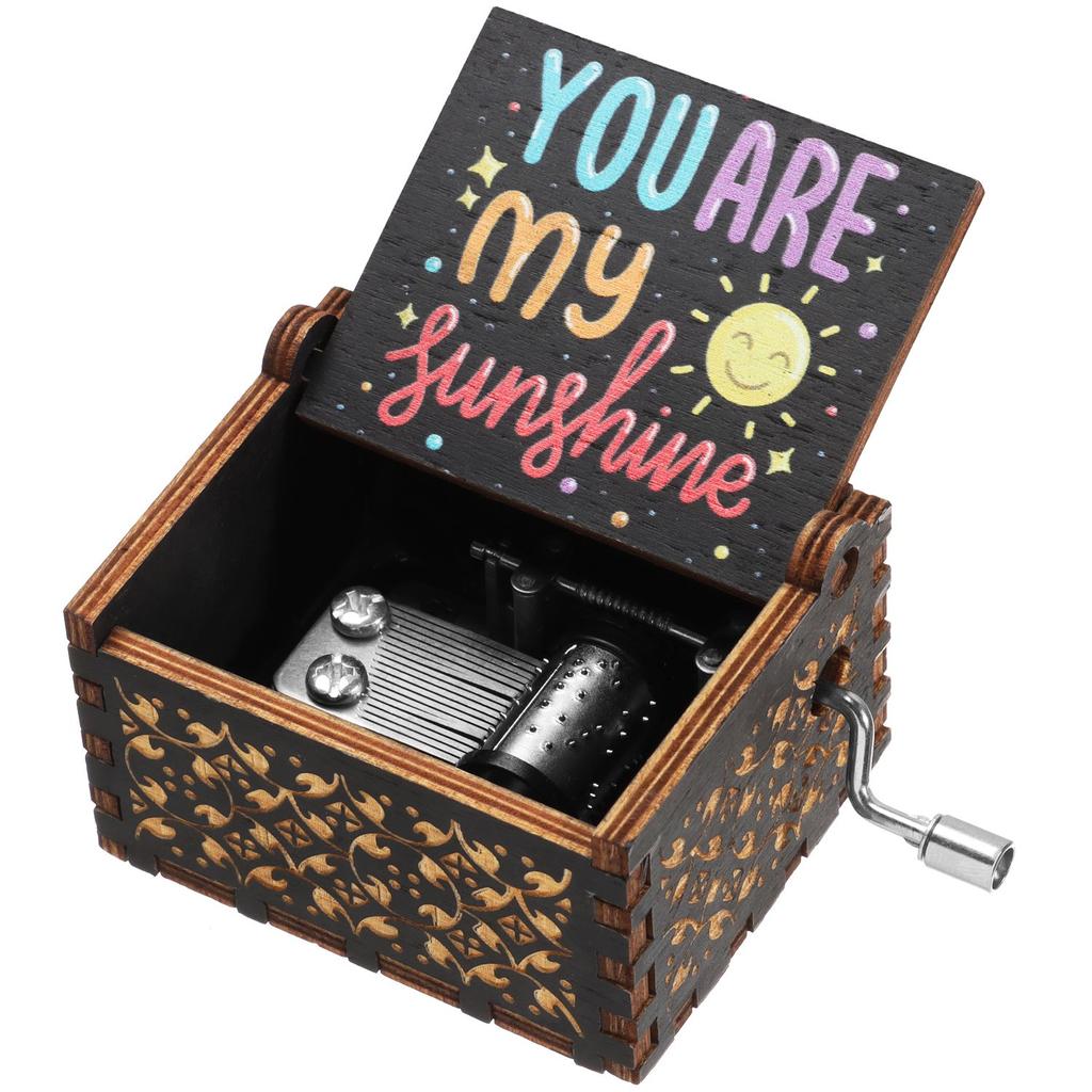 Christmas Wooden Hand-Cranked Black Laser Engraved Musical Boxes You are My Sunshine Music Box