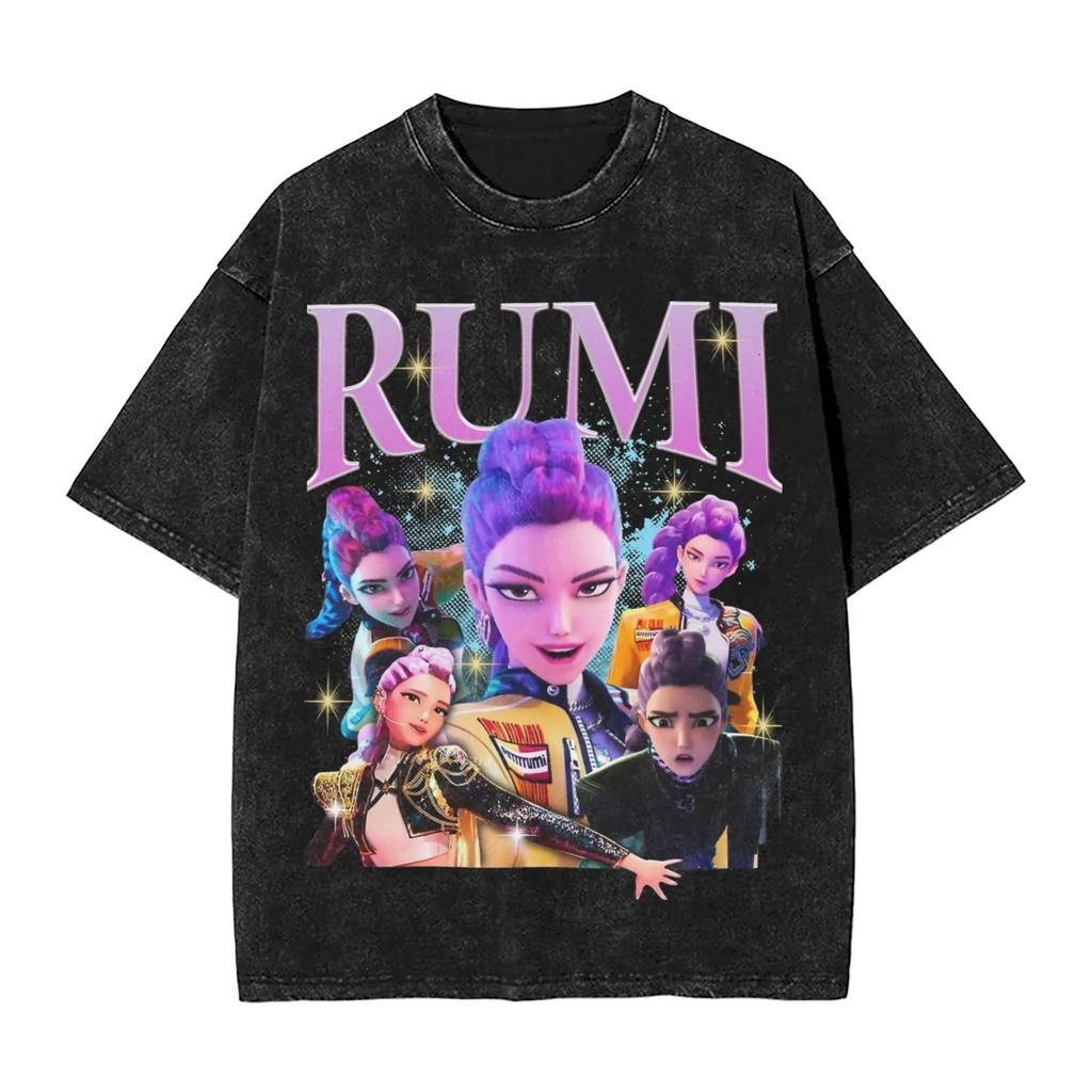 Huntrix Kpop Demon Hunters Mira Rumi  Zoey T Shirt Summer Washed T-Shirts Casual Hippie Tee Shirt for Men Print Top Tees 2025