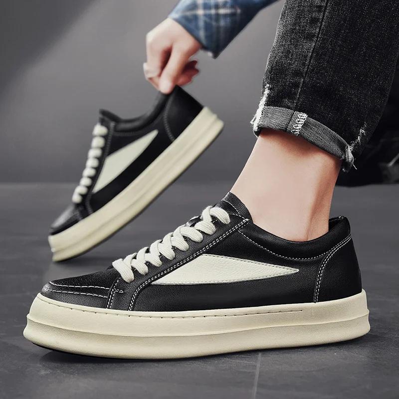 Mode Hohe Qualität Herren Lässig Leder Sportschuhe Mode Plateau Lässig Schnürschuhe Board Schuhe Bequem Outdoor Tennis Vulkanisierte Schuhe