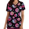 V-neck Floral and Cat's Paw Print Breathable Polyester Casual All-season Short Sleeves