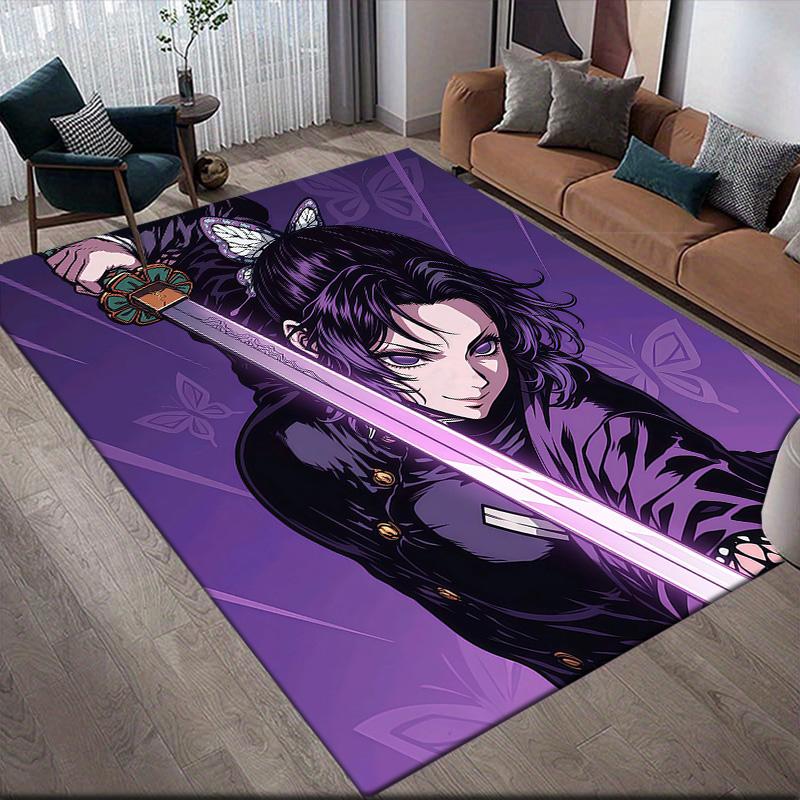 Shinobu Kocho Flannel Pattern Square Carpet,Area Rug,Carpet Rug for Living Room Bedroom Sofa Playroom Decor,Non-slip Floor Mat