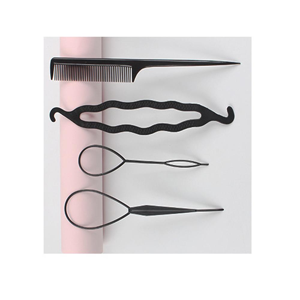 

New 2 Sets Black Plastic Hair Styling DIY Bun Maker Tool French Braid Tail Clip Set