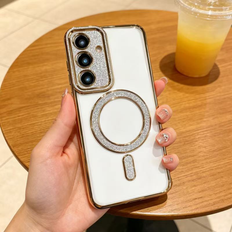 Applicable to Samsung S25ULTRA mobile phone case Flash diamond Magnetic transparent plating Galaxy S26 phone Case
