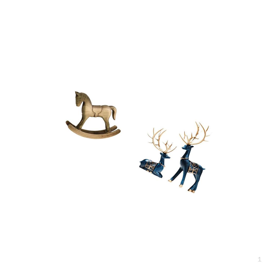 Rustic Reindeer Horse Figurine Set for Home Decor Wood Sculpture Ornament Countertop Cabinet TV
