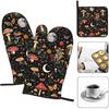 Cute Black Mushroom Fairy Tale Oven Mitts and Pot Holders Sets of 3, Heat Resistant Black Hot Pads Witchy Oven Gloves for Cooking Grilling Baking