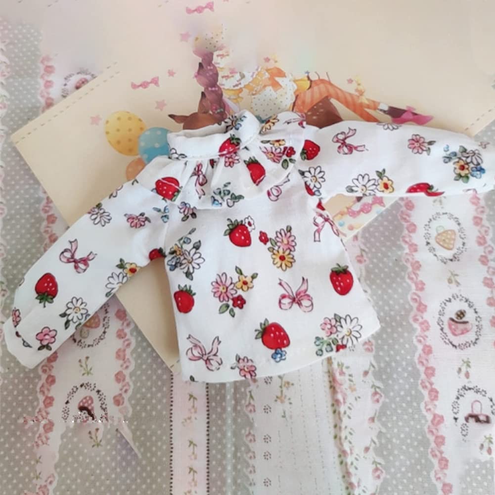 Rakulifey Blythe Outfit Camicia a Maniche Lunghe (Rosso) e Set gonna con bretelle (Set di Abbigliamento Neo Blythe, Compatibile con Obitsu 24, Set da 2 Pezzi)