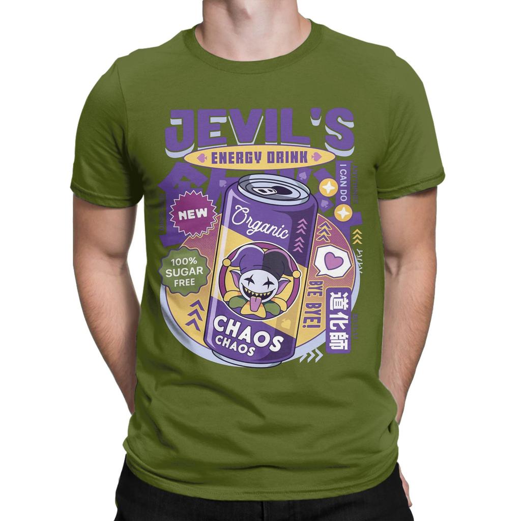 Jevil Energy Drink Deltarune T Shirt Beach  Leisure TShirts Mens Cotton O Neck Plus Size Tees ShortSleeve Streetwear Tshirt