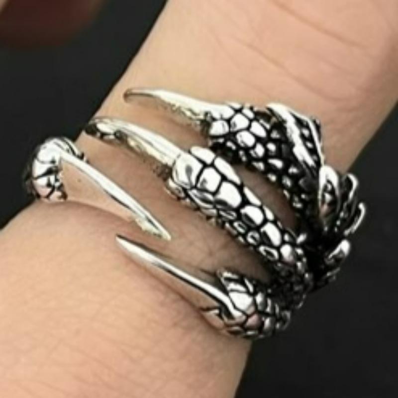 Edelstahl Vintage Silber Drachenkralle Verstellbarer Öffnungsring Tibetisches Silber Adler Tierringe für Männer Frauen Punk Schmuck