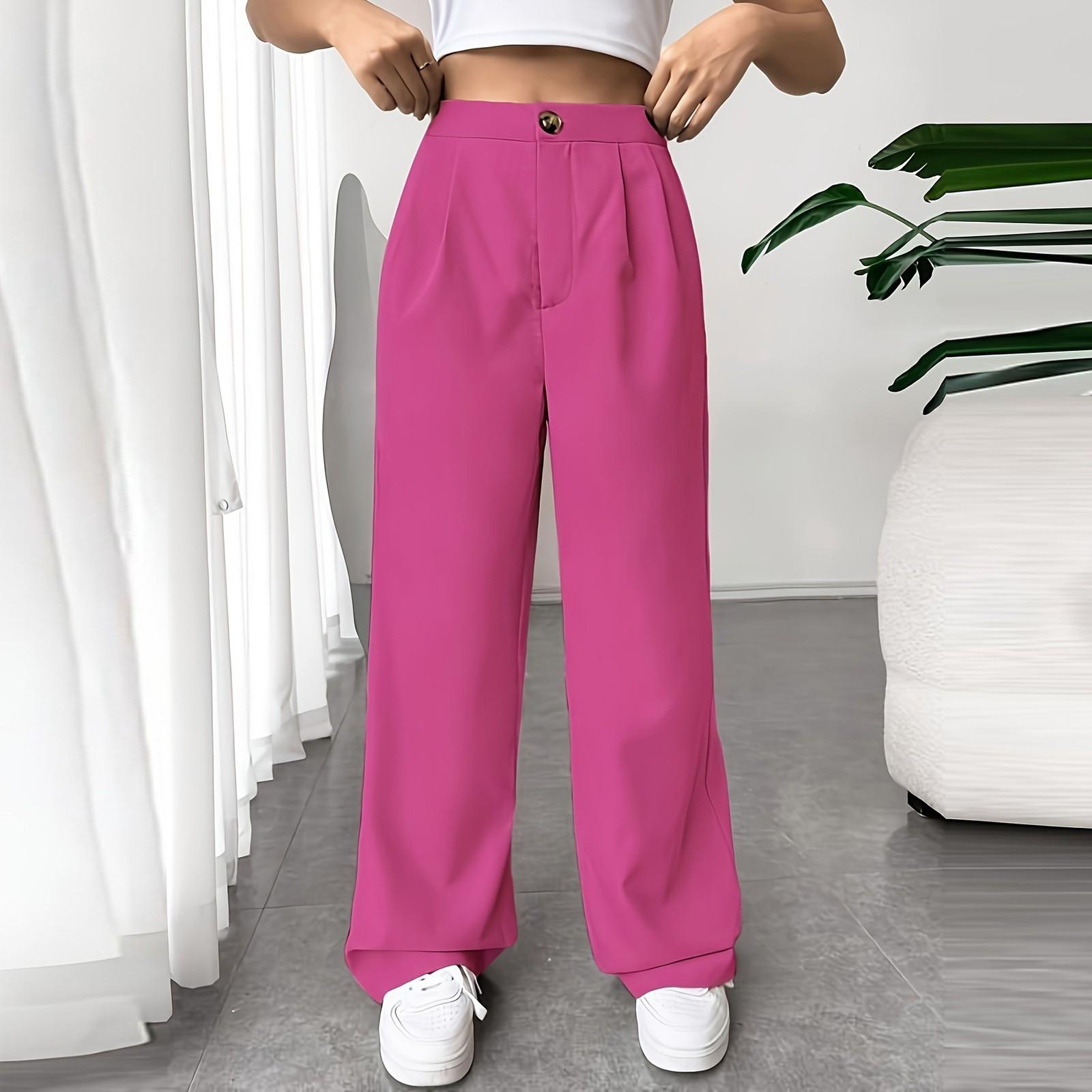 

Женские эластичные брюки с высокой талией, повседневные активные брюки с широкими штанинами и длинными брюками, брюки с карманами XS жёлтый