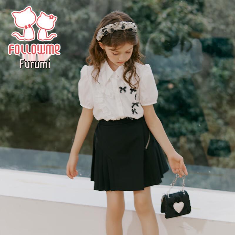 Girls' Academy Style Bow Shirt & Pleated Skirt Set