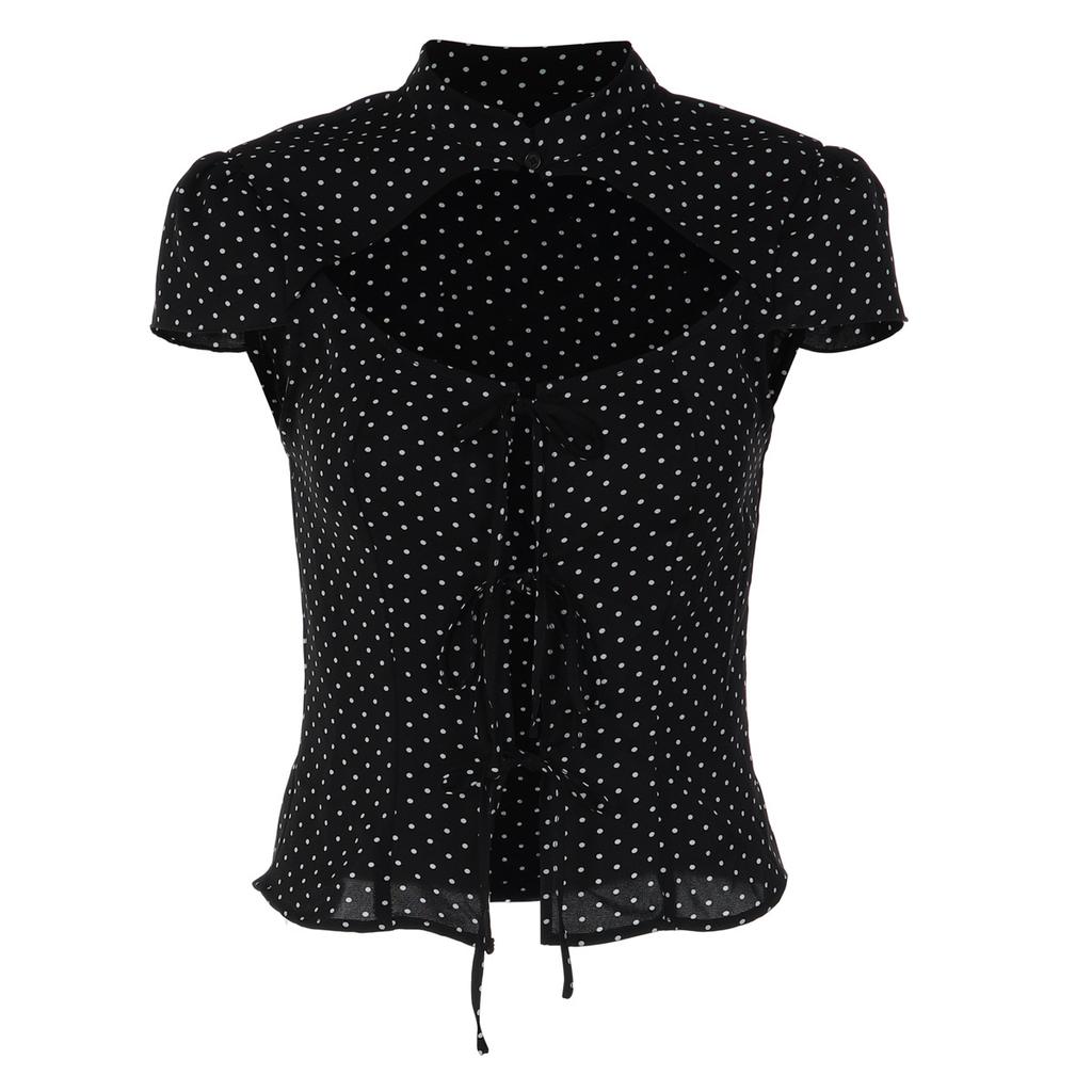European and American women's clothing new fashion temperament polka dot printed cardigan strap short-sleeved T-shirt top