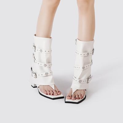 Punk Style Rivet Toe Herringbone Cool Boots Women's Shoes Summer New Retro Buckle Spice Girls Trouser Boots