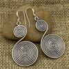Vintage Ethnic Silver Color Metal Carving Geometric Spiral Dangle Earrings for Women Jewelry