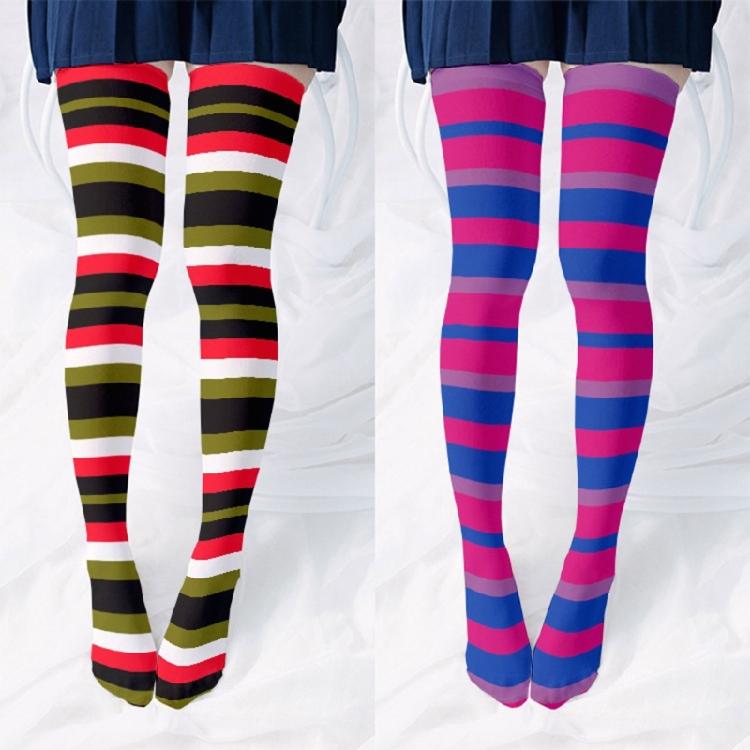 Damen Japanische Stile Anime Oberschenkelhohe Strümpfe Regenbogen Mehrfarbig Gestreiftes Muster Seide Über dem Knie Lange Socken Strumpfwaren