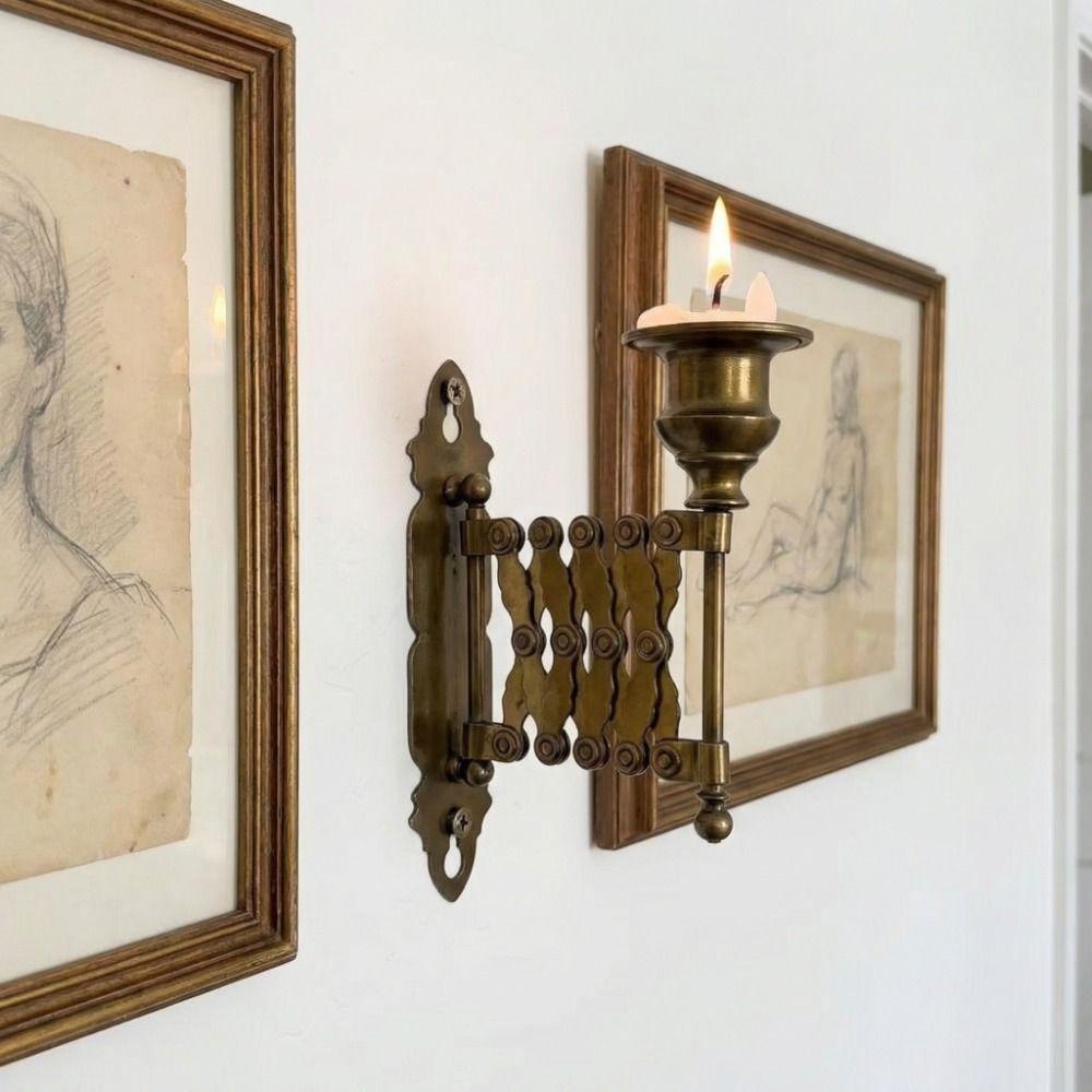 Adjustable Retractable Candle Holder Vintage Candle Bracket Wall-Mounted Candlestick  Bed Room