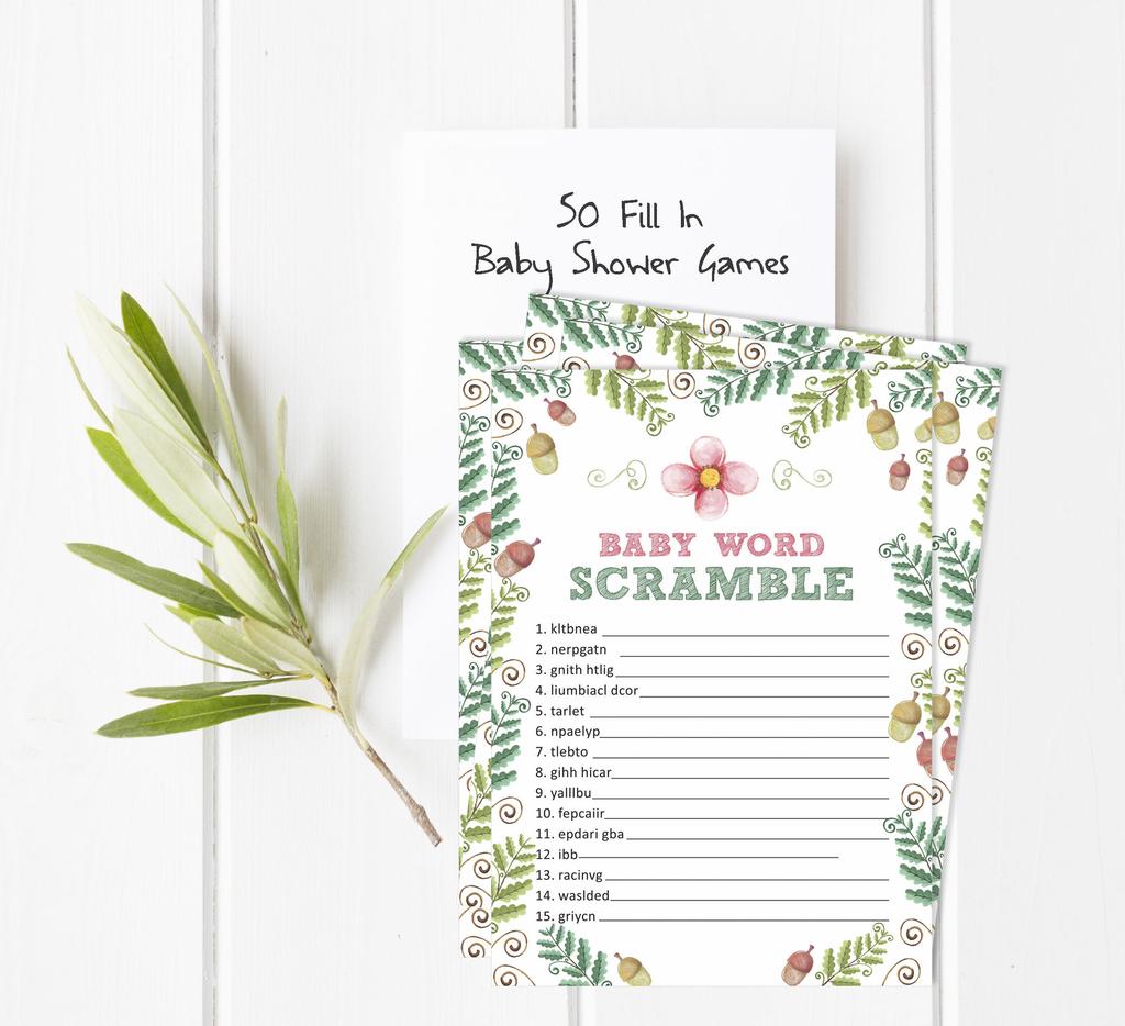 Inkdotpot Set Of 50 Baby ShowerA  Word ScrambleA  Game Cards Gender Neutral Floral Party Supplies-Fun Baby Shower Game