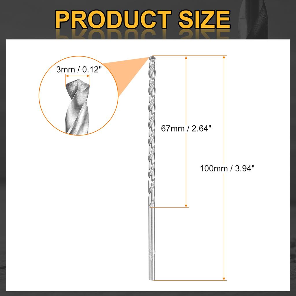2pcs 2.5/3/4/5/6/8/10/12/14mm Dia Extra Long Twist Drill Bit HSS Spiral Jobber Drill Bits Drilling Tools for Wood Plastic Metal