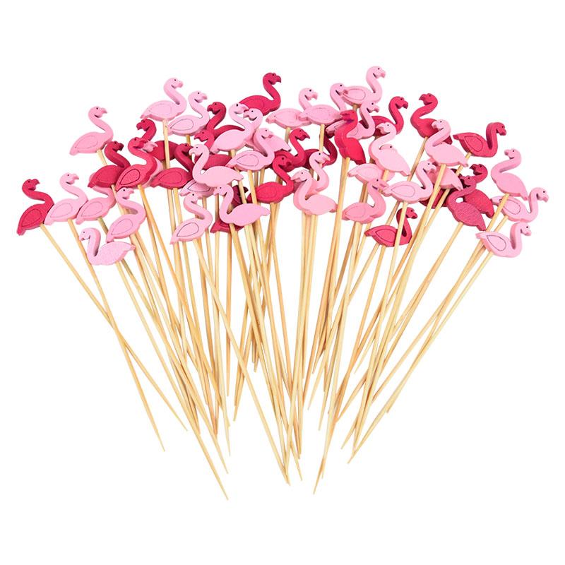 100pcs Hawaii Flamingo Pineapple Disposable Bamboo Food Pick Dessert Fruit Forks for Tropical Beach Birthday Wedding Party Decor