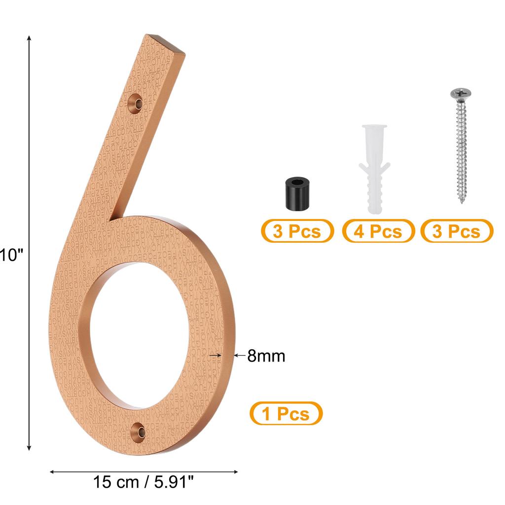 10 Inch House Number, House Address Numbers Sign Large Floating Modern with Screws for Outside Door Wall Street, Gold, 0-9