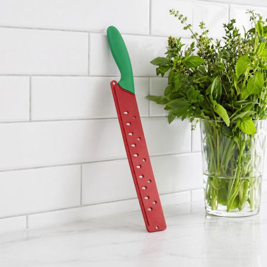 Coltello per anguria con fodero, Coltello da pane seghettato per torta, formaggio, pasticceria, Tagliafrutta in acciaio inossidabile per cucina