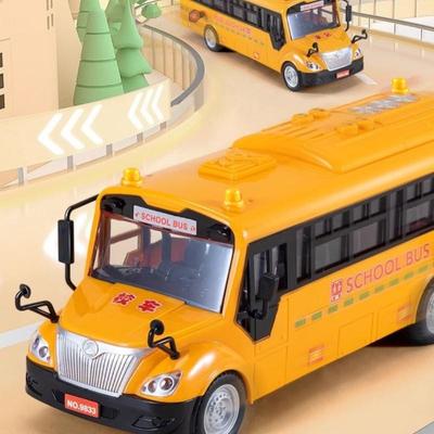 1 Set Bus Car Toy 1:30 Inertia Sliding Campus Bus Car Model Simulation Sound And Light Music Educational Toys Children'S Gift