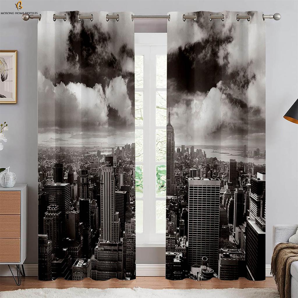 2-Pack City Building Gorgeous Night View 3d Printed Curtains Bedroom Living Room Study Kitchen Curtains Window Decoration