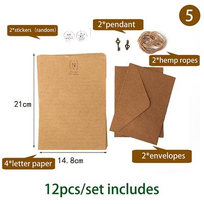12 unids/set de sobres de papel Kraft clásico, juego de papel de carta, bloc de escritura, invitaciones