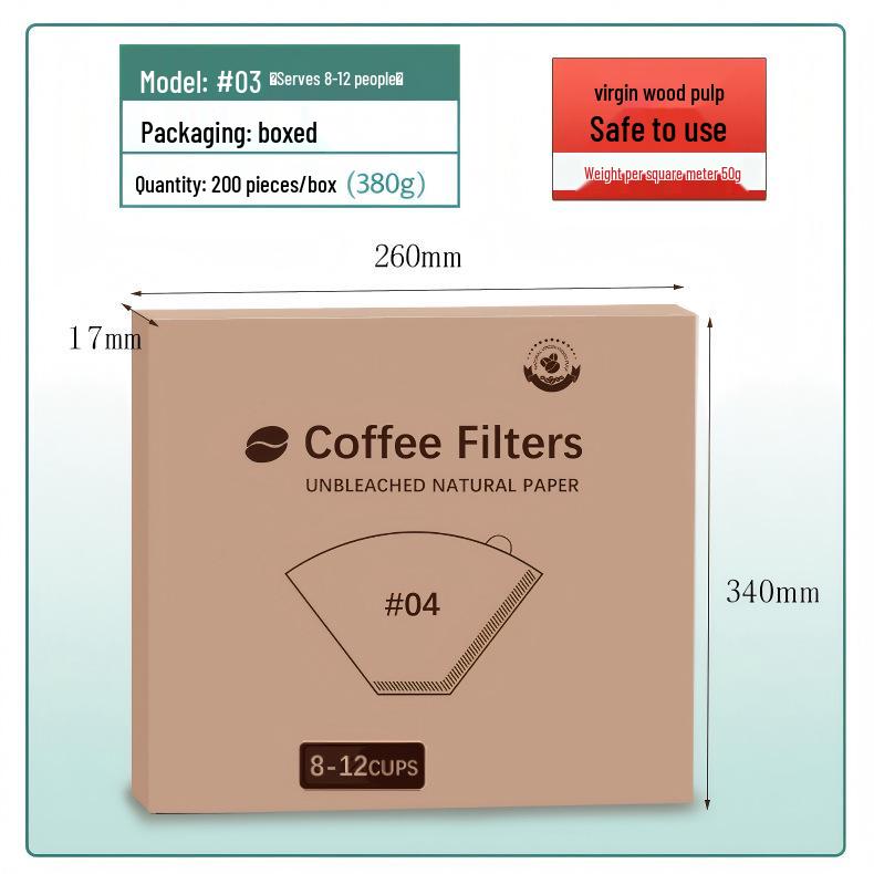 Fan-Shaped Hand-Pour Coffee Filter Paper, Raw Wood Pulp, V60 Type 04, Hanging Ear Design