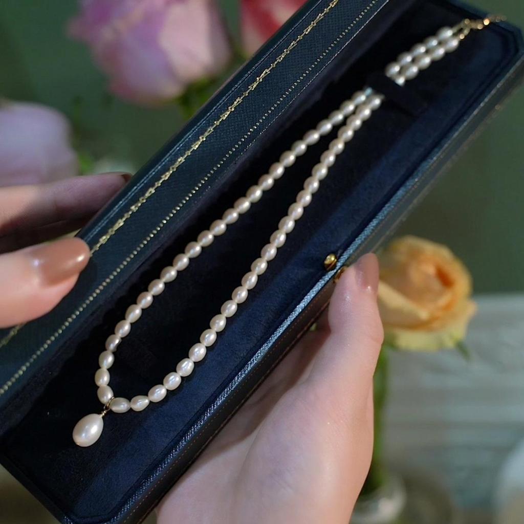 Shijia 2025 Naszyjnik Choker z Perłą Słodkowodną i Koralikami Ryżowymi dla Kobiet - Lekki Luksus Łańcuszek na Obojczyk