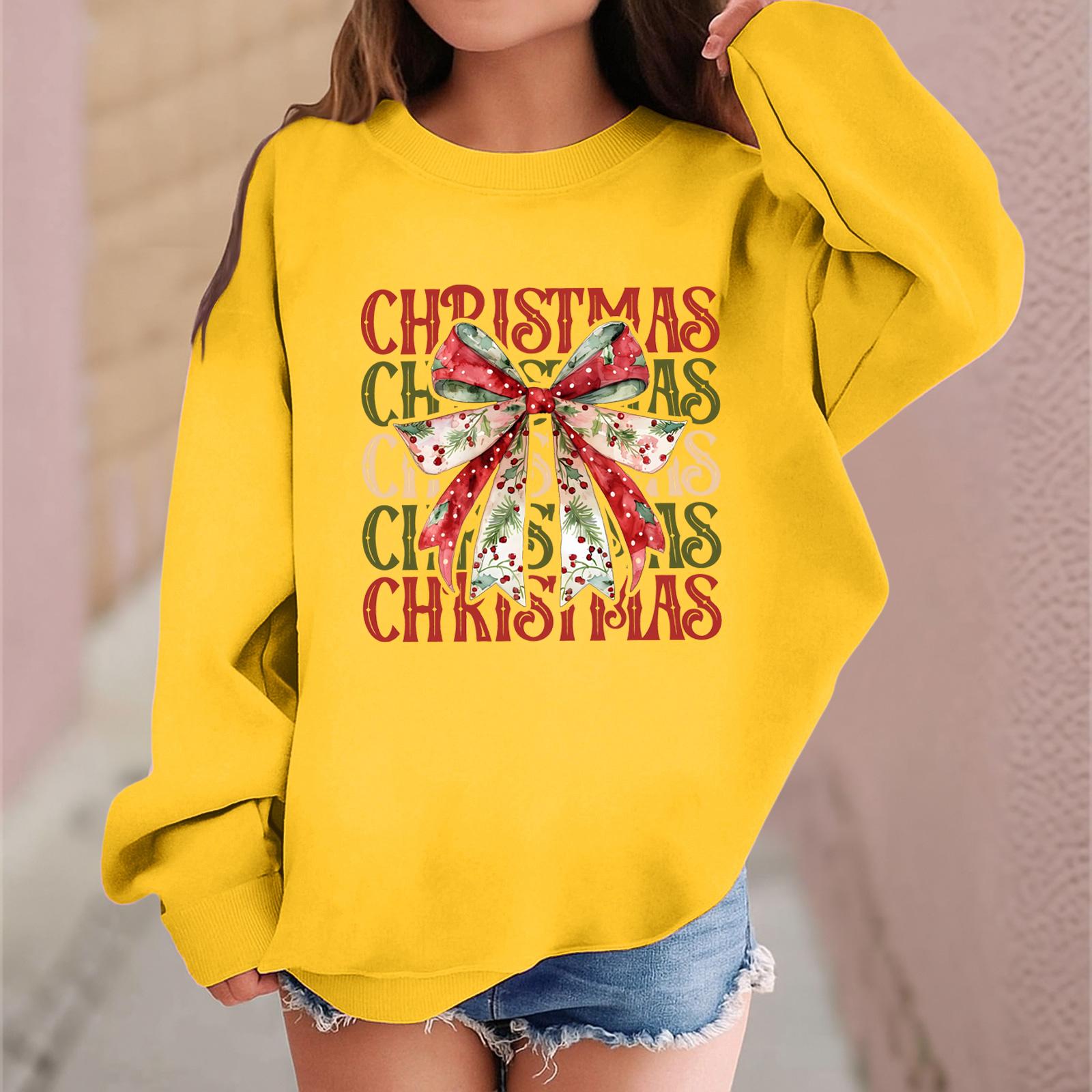 

Детский модный повседневный пуловер с длинными рукавами и свободного кроя с рождественским принтом 140 жёлтый