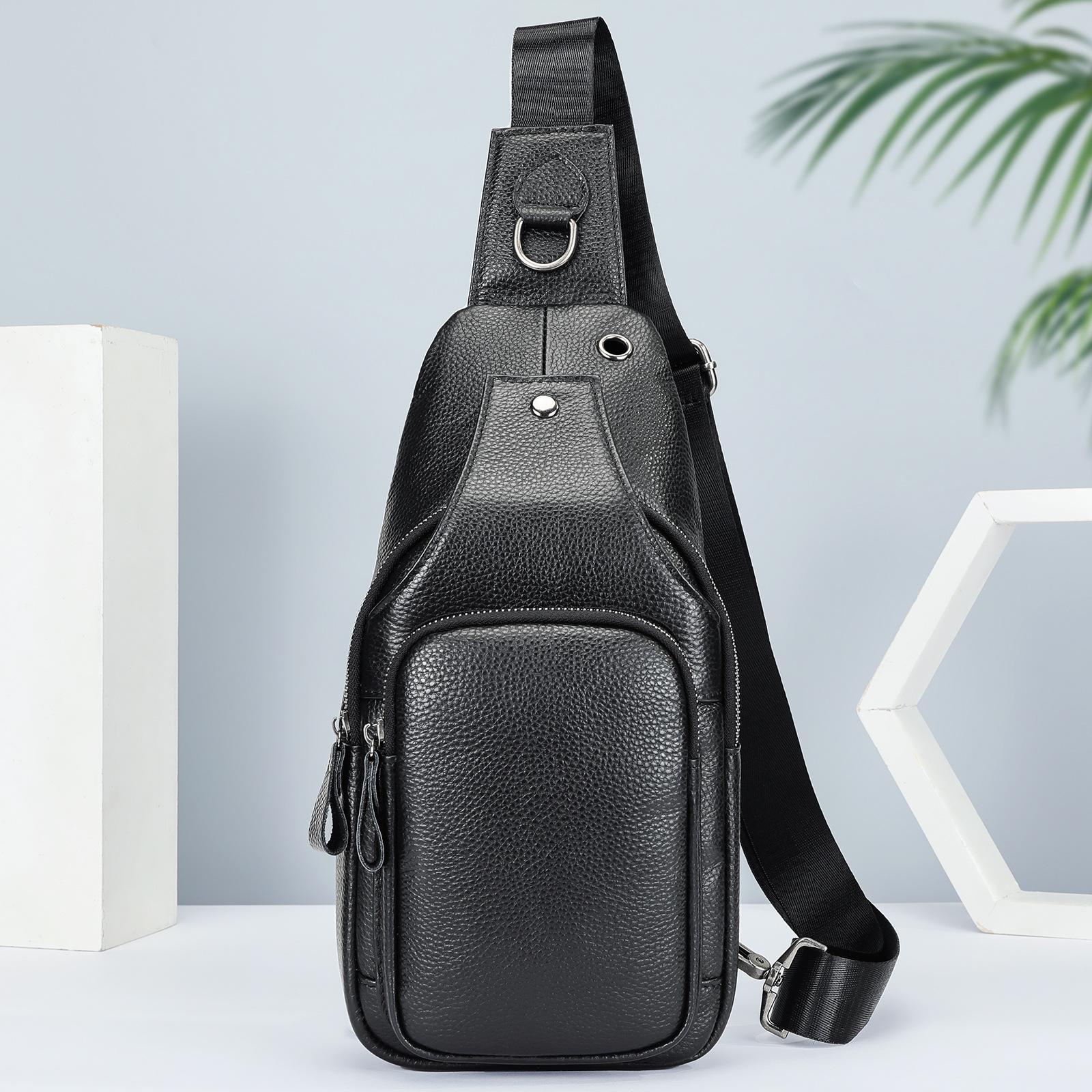 

Сумка из натуральной кожи Мужская нагрудная сумка Head Layer Cowhide Chest Cross Bag Trend Shoulder Bag чёрный