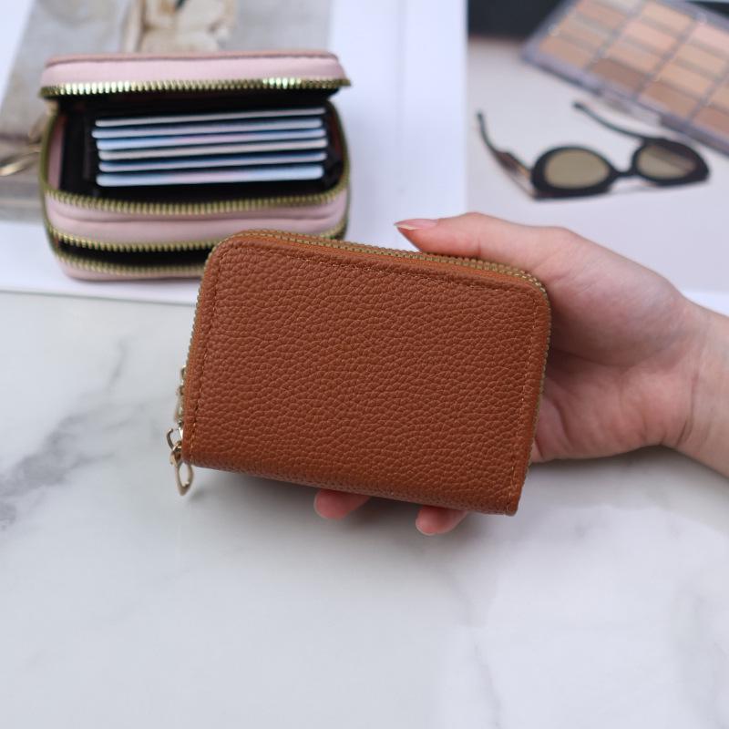Doppellagiges Akkordeon-Reißverschluss-Portemonnaie: Damen Multifunktionale Einfarbige Geldbörse