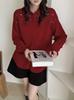Women's 100% Pure Wool Knit Cardigan - Autumn/Winter French Sweetheart Polo Collar with Lace Patchwork Hollow Out Design