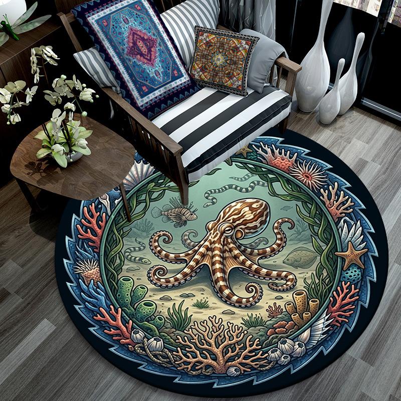 Ocean Life Mandala Round Area Rug Under Office Chairs Bedroom Living Room Home Decor