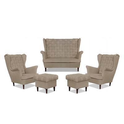Wohnzimmergarnitur Carol Sofa Sessel Hocker Streifen Family Möbel beige